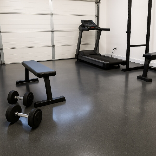 Home gym epoxy flooring offering a non slip, heavy duty and easy to maintain surface by Epoxy Flooring Guys Brisbane.
