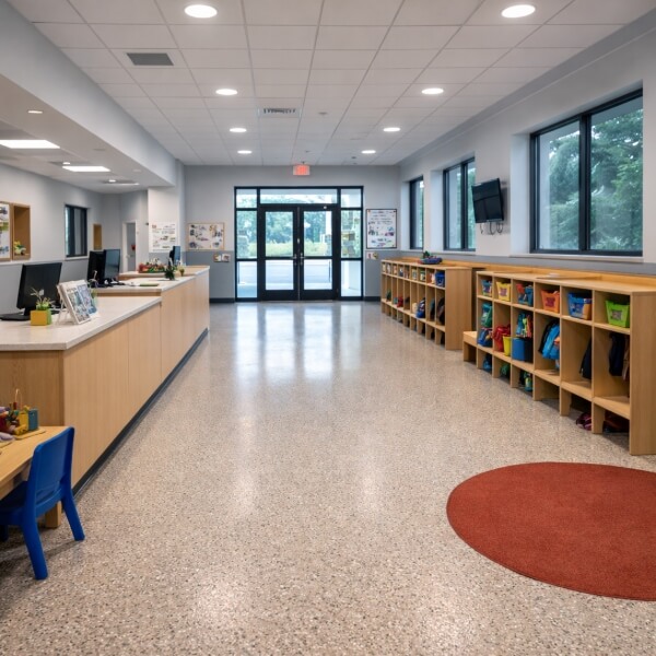 Epoxy flooring for childcare centres Brisbane with seamless, easy-clean epoxy floor by Epoxy Flooring Guys Brisbane.